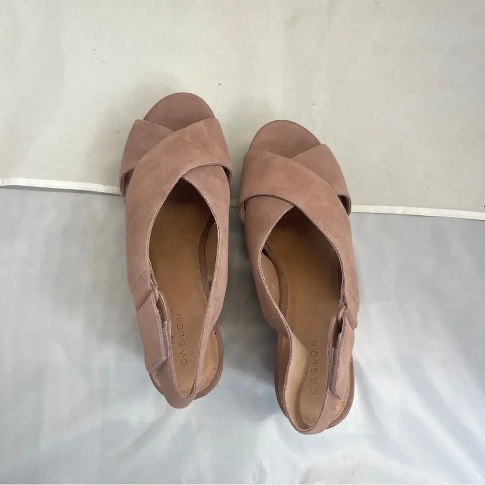 Caslon Kenley Wedge Sandal Open Toe Cross Strap Platform Dusty Pink Suede